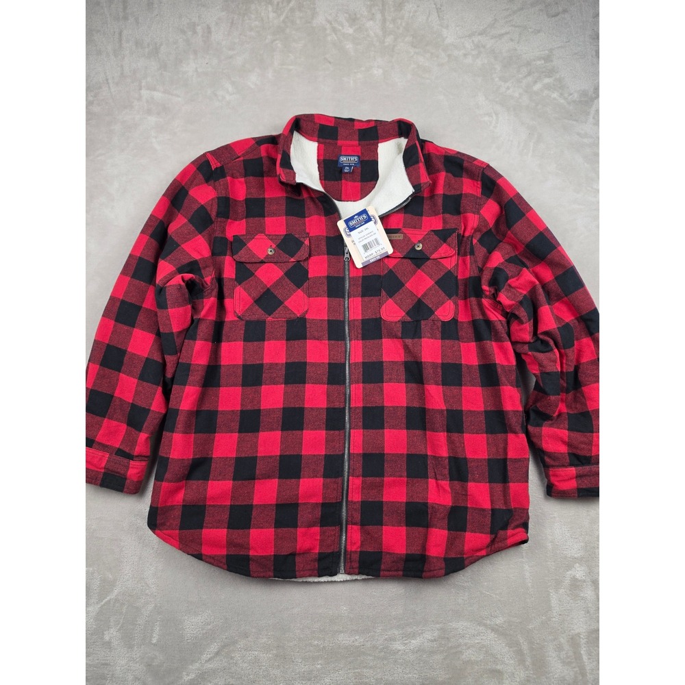 Smith's Workwear Shirt Jacket Mens 2XL Red Buffalo Plaid Sherpa Lined Full‎ Zip